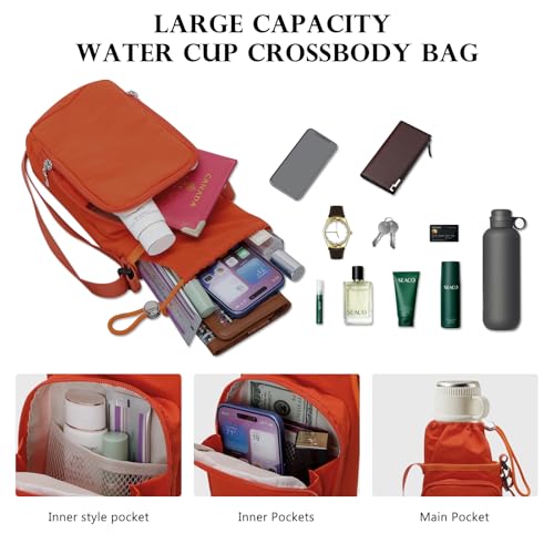 Water Bottle Carrier 32oz Adjustable Convenient holder with Handy Storage - color: Orange