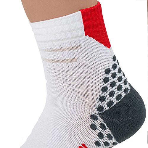 Compression Ankle Socks for Running - Moisture Wicking, Dot Padding - color: 1 Pair - White/Red, size: Small