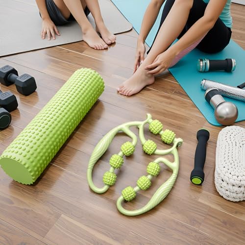 9 Wheels Muscle Roller, Leg Massager Muscle Relaxation Stretching Roller Foam Roller Deep Tissue Massager for Thigh Arms Leg Waist(Green) - color: Green