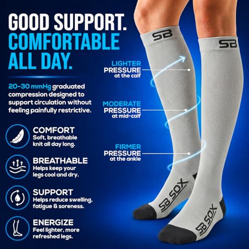 SB SOX Compression Socks for Men & Women (20-30mmHg) - color: Gray/Black, size: Small