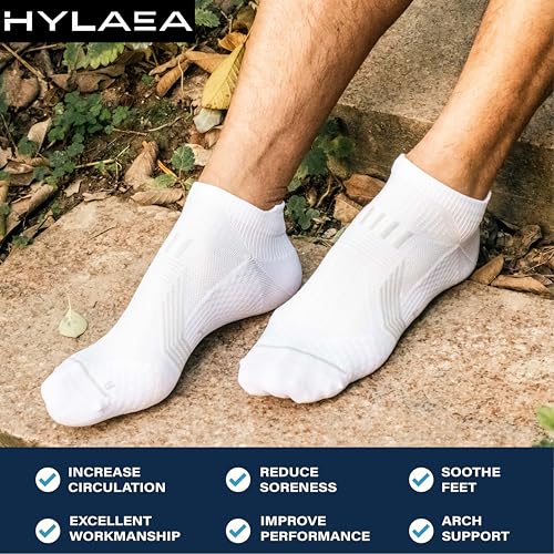 Hylaea Compression Ankle Socks for Running Athletic, Moisture Wicking - color: White 6 Pairs, size: Medium