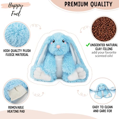 Bunny Microwavable Stuffed Animal – 1.5 lb Unscented Heating Pad Plush, Soft Cozy Bunny Toy for Relaxation and Comfort, Gift for Women, Girls, Adults & Kids by Happy Fuel, Blue - color: Blue Bunny