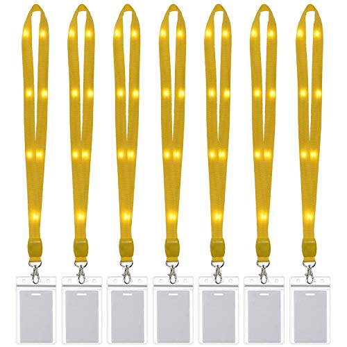 LED Light Up Flashing Cruise Lanyards Keychain Key Holder Neck Straps Necklace - color: Yellow - (7 Pack With 7 Pack Plastic Badge Holder)