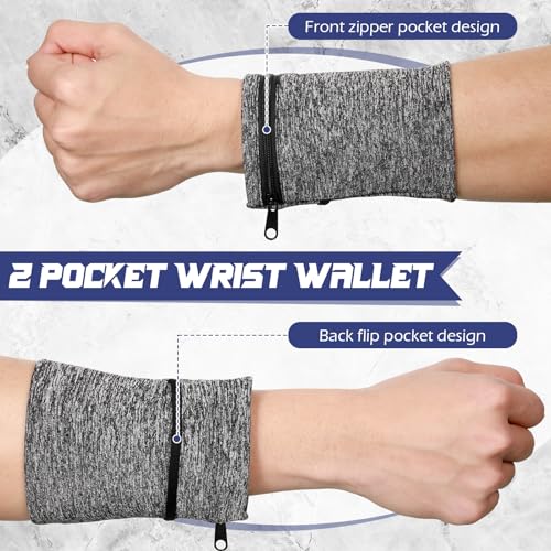 Honoson 5 Pcs Wrist Wallet Women Men Wristband Zipper - color: Black, Gray, Navy