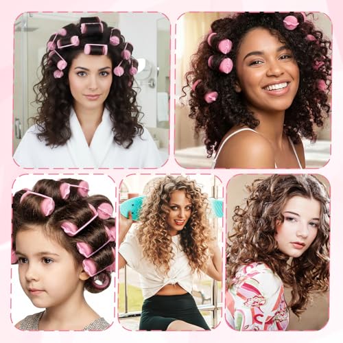 24Pcs Pink Sponge Rollers for Hair, Soft Sponge Curlers for Hair, No Heat Foam Rollers(2.36×1.18in,Pink) - color: Pink