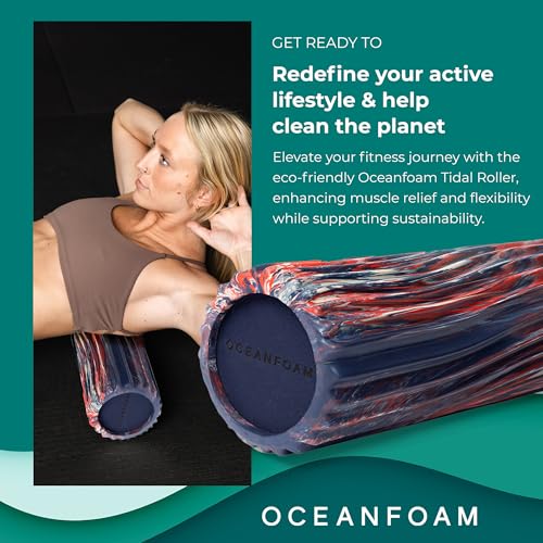Oceanfoam Tidal Exercise Foam Roller (Red, Dark Navy & Natural Marbled) - color: Red, Dark Navy & Natural Marbled