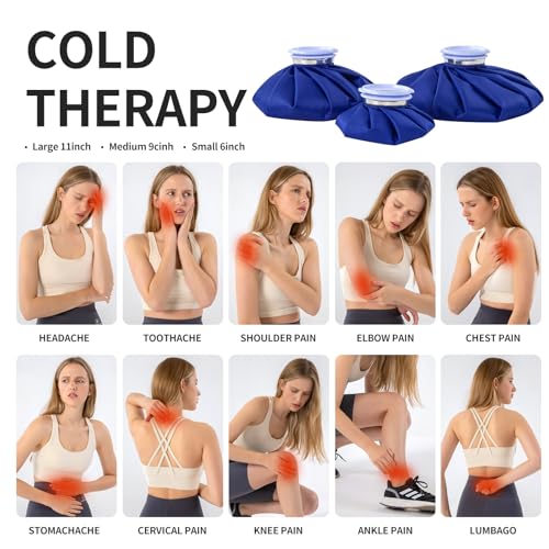 Ice Pack Ice Bag for Injuries, Refillable Ice Bags Reusable Ice Pack Hot Water Bottle Hot Water Bag for Knee Head Foot Pain Relief,4 Packs(6”&9”&11”Wrap Band) - size: 6" & 9" & 11" with Wrap, style: Blue