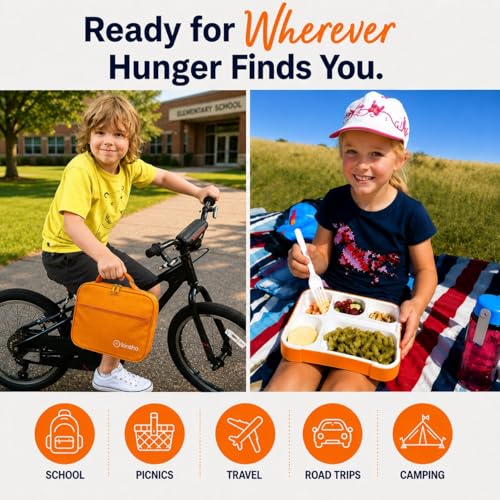 kinsho Bento Lunch Box, Ice Pack Insulated Bag for Kids Boys Teens, Orange - color: Orange