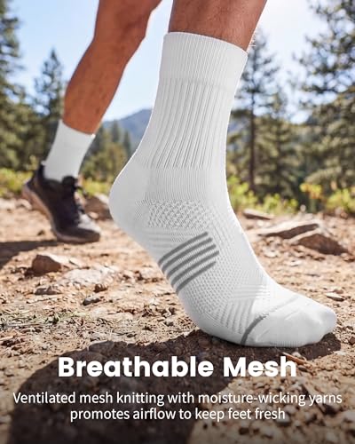 3 Pairs Running Compression Socks for Men & Women Crew Socks with Cushion - color: White (3 Pairs), size: Medium