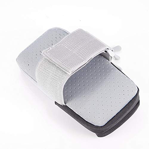 Adjustable Gray Canvas Sports Armband | Water-Resistant Workout Phone Holder for Phones Up to 6.4 Inch | Running Jogging Hiking Cycling Yoga Gym Exercise