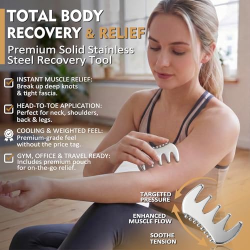 2-in-1 Premium Solid Stainless Steel Gua Sha & Myofascial Muscle Scraper – Manual Deep Tissue Massage Comb & Reflexology Pen – Handheld Body Massager for Fascia Release, Sculpting & Mobility - style: JK2C