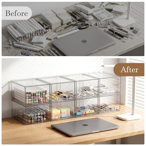 8 Pack Small Clear Stackable Acrylic Storage Boxes & Drawers