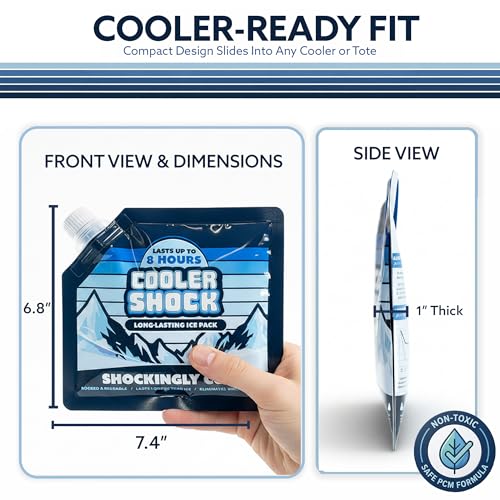 Cooler Shock Reusable Ice Packs for Cooler - Long Lasting Cold Freezer Packs for Coolers and Lunch Boxes - Cooler Ice Packs for Camping Gear, Fishing, Road Trips, Beach Must Haves - style: Small - 5pk