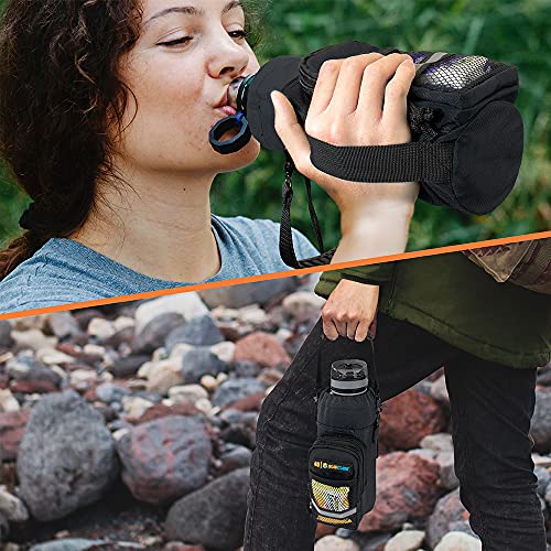 SUN CUBE Insulated Water Bottle Carrier Bag with Strap, Crossbody Sling - color: Black, size: 40 oz