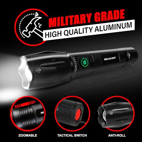 GearLight S1000 LED Tactical Flashlight - High Lumens, USB-C Fast Charging, Dual-Button, IPX4 Water-Resistant, Pocket-Sized for Camping & Emergencies with Batteries - 2 Pack, (Rechargeable) - color: Rechargeable 2 Pack