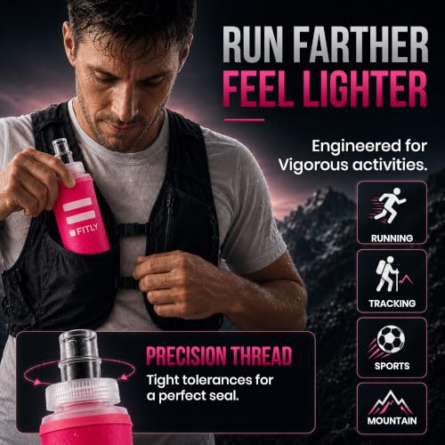 FITLY Soft Flask Running Water Bottle - Collapsible Hydration Flask - color: Pink, size: 8.5 Ounces