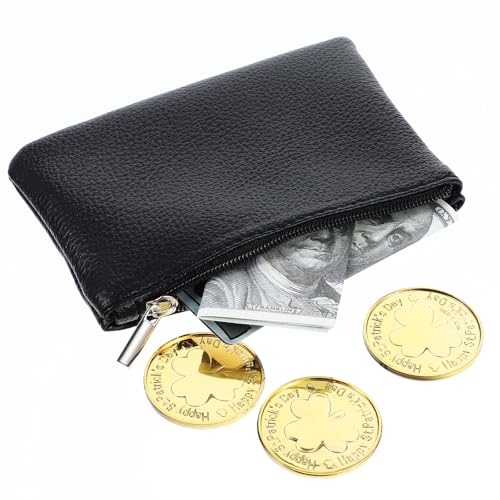 10 Pcs Coin Purse Portable PU Leather Coin Purse Pouch Mini Card Holder Wallet with Zipper Small Change Bag for Women Men Credit Card Folded Bills ID Key Headset Lipstick - color: Black