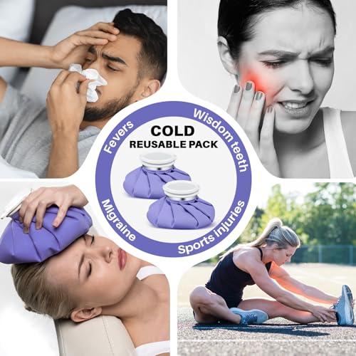 Honoson Reusable Ice Bags for Injuries 2 Pack, 6” Hot & Cold Ice Packs, Leak Proof Cold Compress for Pain Relief, Swelling, Sprains, Headache, Fever & Summer Cooling Relief, Toothache(Purple) - color: Purple