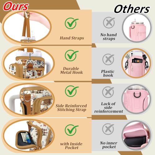 Water Bottle Carrier Bag for Stanley 40/30oz Cup Tumbler with Phone Pocket,Insulated Crossbody Water Bottle Holder with Adjustable Strap,Water Bottle Sling Pouch for Hiking Walking Camping Accessories - color: Cowboy Highland Cow Sunflower