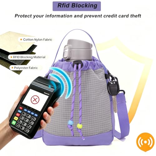 Water Bottle Carrier Bag with Strap, Water Bottle Holder Crossbody Backpack Handbags for Women Men for Hiking - color: Purple