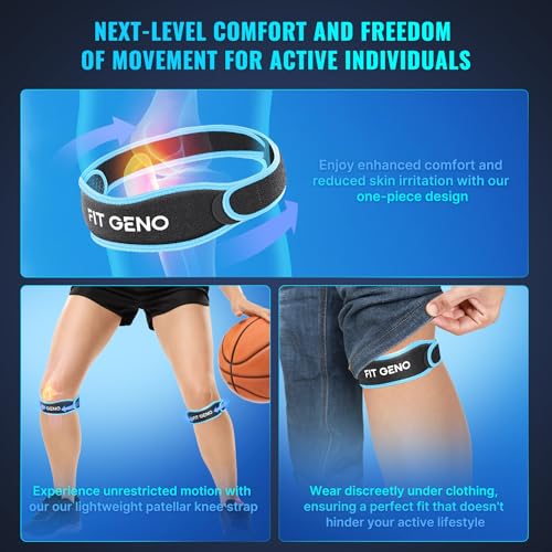 Fit Geno Knee Strap Patella Tendon Support: Patellar Stabilizing & Pain Relief for Man and Women - Knee brace for Runner's & Jumper's, Tendonitis, Running, Volleyball, Basketball (2-Pack) - color: Blue