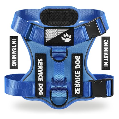 Service Dog Harness, Reflective Dog Vest Harness with 5 PCS Patches, Adjustable Soft Oxford Pet Harness, Inner Layer Mesh, Easy to Control - color: ALL Blue, size: X-Small (Pack of 1)