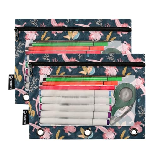 Axolotl Pencil Pouches for 3 Ring Binder 2 Pack - color: Axolotl