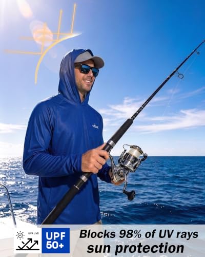 Men's UPF 50+ Fishing Hoodie Sun Shirt, Quick Dry Long Sleeve - color: Navy, size: Medium