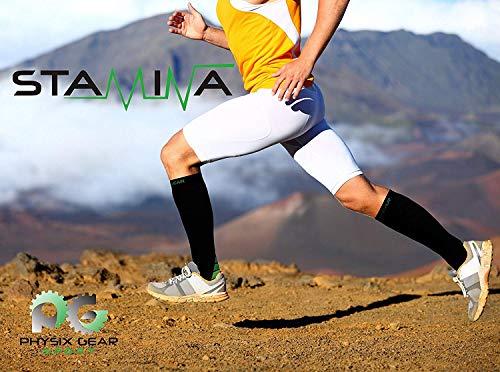 Physix Gear Compression Socks 20-30 mmHg - Men & Women - Running, Nurses, Shin Splints, Flight, Travel - color: Black/Green, size: L/XL
