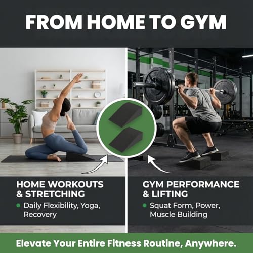 2 Pack Squat Wedge Blocks, Heel Elevated Squat Slant Board for Weightlifting, Calf Stretching, Mobility and Balance