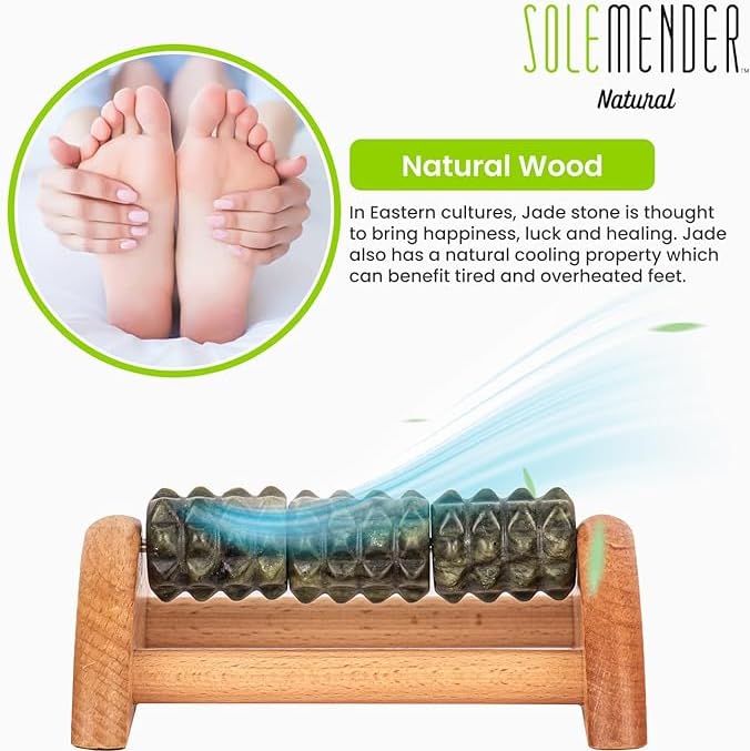Wooden Foot Roller - Soothe & Massage Sore Feet (Jade Stone) - color: Natural