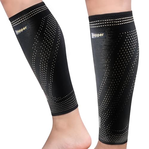 Hiball Copper Calf Compression Sleeves for Men & Women, Lower Leg Support Braces, Footless Graduated Compression Socks for Varicose Veins, Shin Splint, Lymphedema, Calf Pain Relief, Running (1 Pair) - size: X-Large