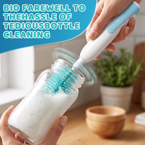 Portable Electric Bottle Brush Cleaner with Storage Box, 4-in-1 Kit - color: Green