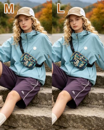 Capolo Fanny Packs for Women 4 Zip Pocket Crossbody Belt Bag Waist Bags - color: Blue Leaves, size: Large