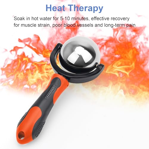Cold Massage Roller Ball with Handle-Back Muscle Metal Ice Roller Ball Tool - color: Orange