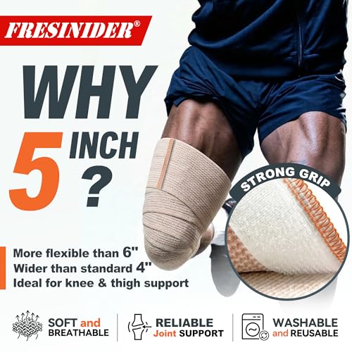 FRESINIDER Premium Elastic Bandage Wrap 5 Inch, 6 Pack, Hook and Loop - color: 5" X 6 Pack