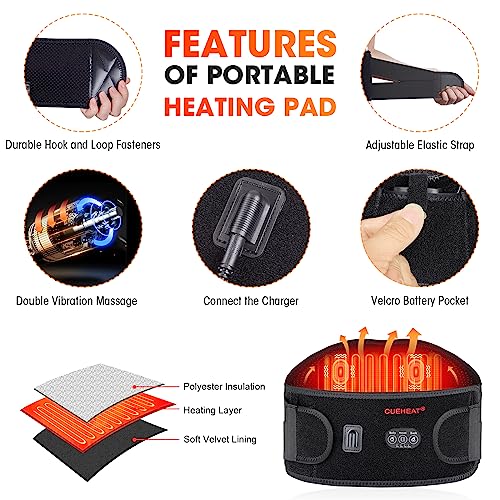 CUEHEAT Heated Waist Belt, Dual-Zone Back and Belly Vibration - size: 49 inches