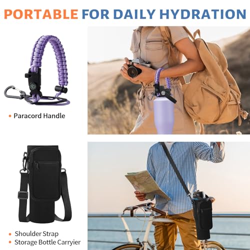 40 oz Insulated Bottle with Straw & Spout Lid – Leak Proof fit Cup Holder - color: Light Purple, size: 40 Ounces