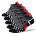 Kodal Copper-Infused Ankle Compression Running Socks Cushioned Perfect Fit - color: Black/Red-5 Pairs, size: 6-11