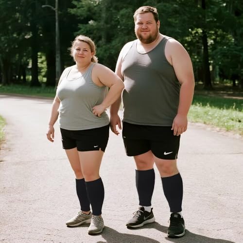 Plus Size Compression Sleeves Wide Calf for Women & Men 20-30 mmHg, 7XL - color: Black, size: XXXXXXX-Large