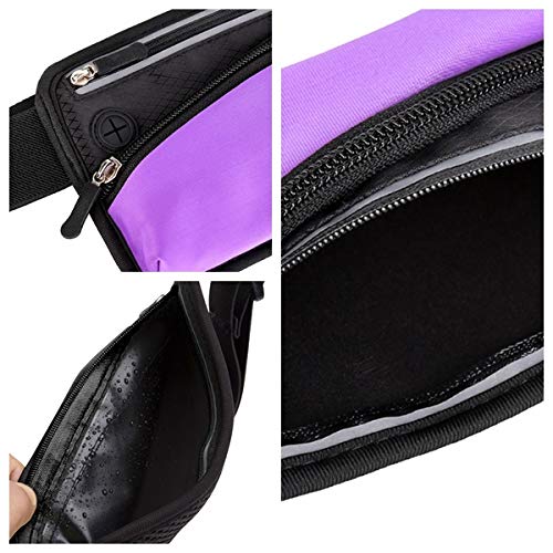 Running Belt Sport Waist Pack/Pouch w/Water Bottle Holder Hydration Fanny Pack Reflective Stripes Cellphone Storage Earphone hole for Dog walker Hiking Travel Adjustable Women/Men (Black/Purple) - color: Black/Purple