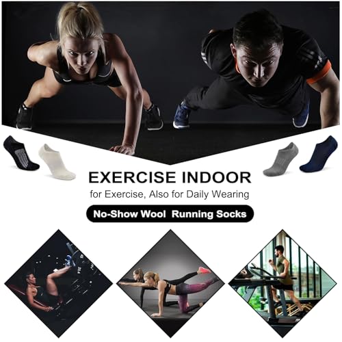 Busy Socks No Show Thin Merino Wool Blend Running Socks with Non-Slip Grips - color: 3 Pairs Black, size: Small-Medium