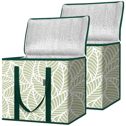 BALEINE Insulated Reusable Grocery Bags with Zippered Top, Large Cooler Bag - color: Antique Foliage, size: 2 Pack