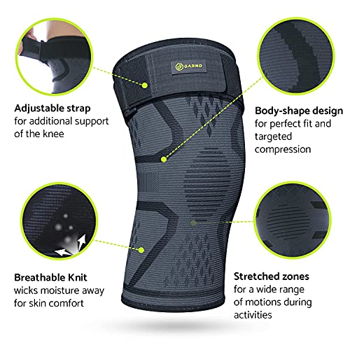 GARNO Knee Brace for Women and Men: Pain Relief Support for Running, Arthritis, Meniscus Tear, ACL - Patellar Tendon Compression Sleeve with Strap IT Band Stabilizer - size: Large