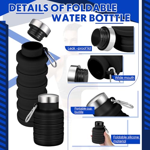 Baderke Collapsible Water Bottle 17oz Silicone with Buckle, Black - color: Black