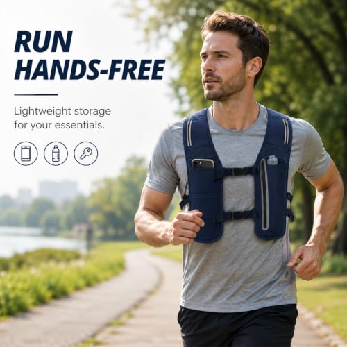 2 Pcs Running Vest for Women Men, Reflective Running Vest with Adjustable Waistband & Phone Pocket, Outdoor Pack Lightweight Breathable Backpack for Marathon Hiking - color: Dark Gray, Navy Blue