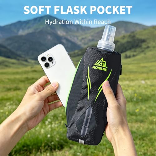 Geila Handheld Water Bottle for Running, 17 oz Grip Handheld Bottle with Hand Strap Hydration Pack, Sport Soft Flask - color: Black+500ML Soft Flask