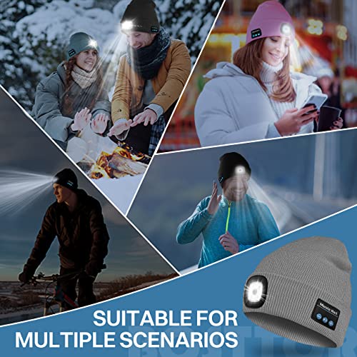 Bosttor Bluetooth Beanie Hat with Light, Headlamp Cap with Headphones and Built-in Speaker Mic, Gifts for Men Women Teen - color: Black