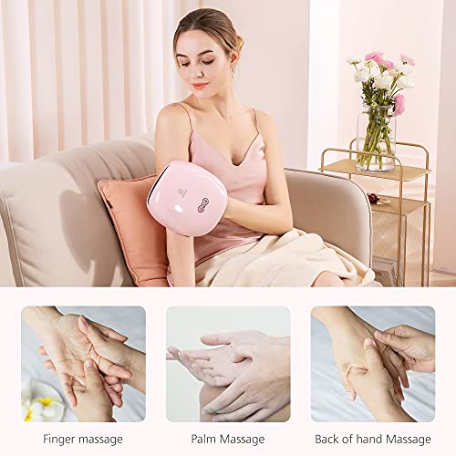 COMFIER Wireless Hand Massager with Heat -3 Levels Compression & Heating,Rechargeable Hand Massager Machine for Carpal Tunnel,Ideal Gifts for Women (Petal Pink) - color: Pink