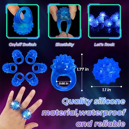 50 Pcs Light Up Rings Flashing LED Rubber Finger Rings for Carnival, July 4th, Halloween, Christmas, Concert, Goodie Bag Fillers, Raves - color: Blue
